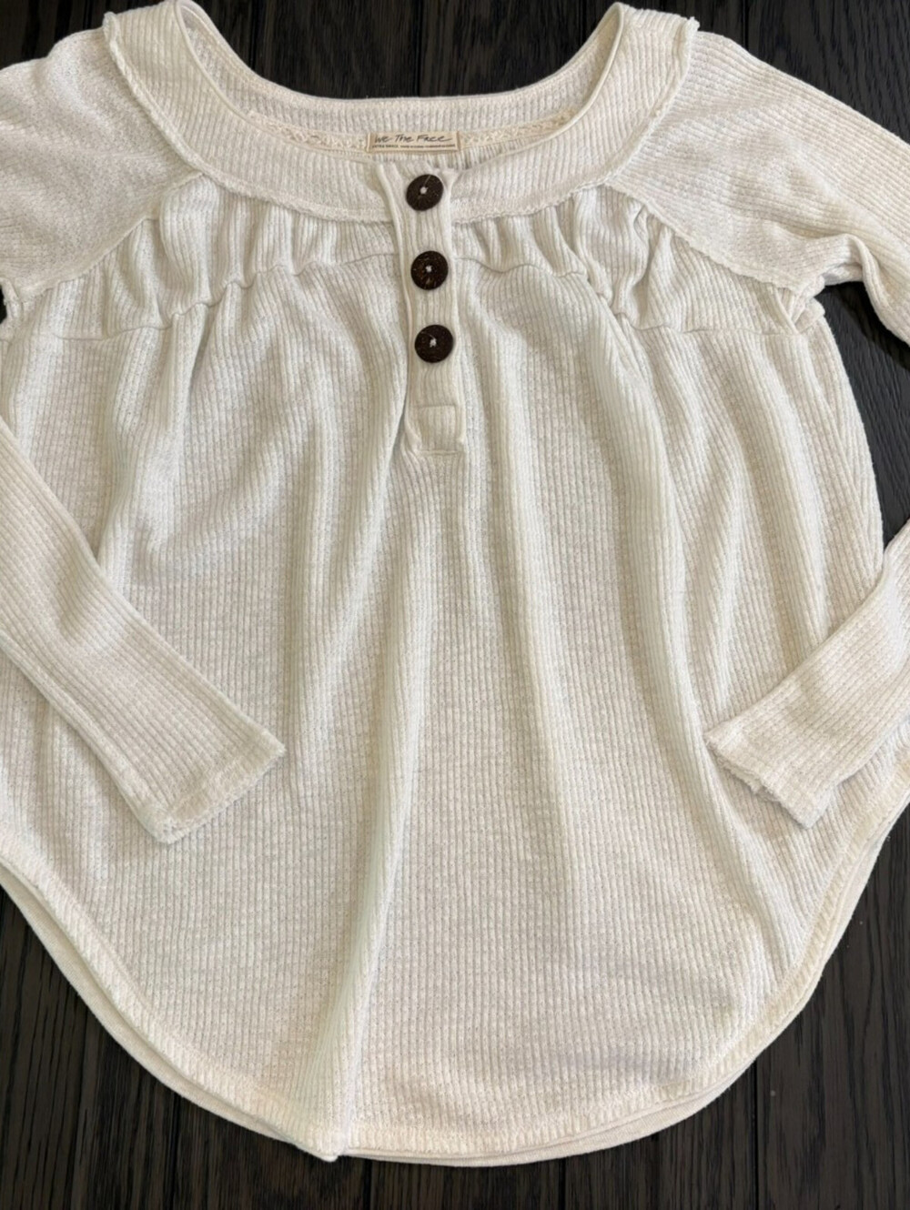 We The Free Womens Must Have Ribbed Waffle Knit Thermal Henley Top Sz XS Ivory